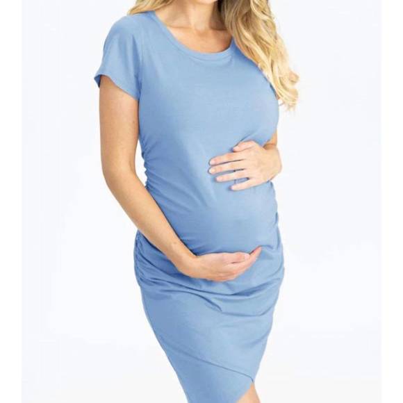 NEW ANGEL MATERNITY maternity jersey ruched dress in blue - Picture 2 of 3